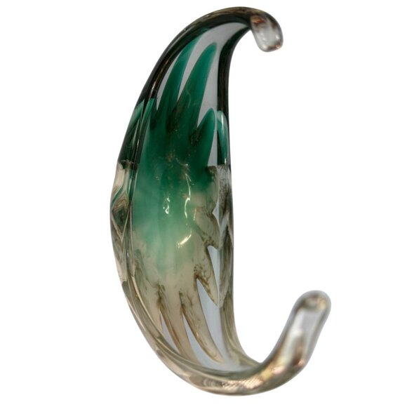 Murano Sommerso Art Glass Centerpiece Bowl Green White Glass 9.5x6.5 Inches - Picture 7 of 7